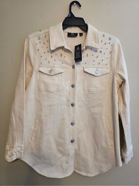 G by Giuliana Cream Jean Jacket with Crystal Embellishments